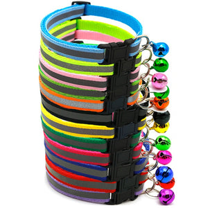 Reflective Charm and Bell Cat Collar Safety Elastic Adjustable with Soft Velvet Material 12 colors pet Product small dog collar