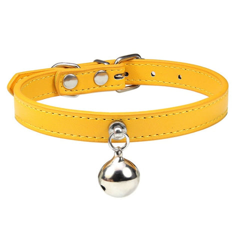 16 Colors Solid Leather Cat Collar With Bell Puppy Neck Strap Safety Kitten Collars Chihuahua Necklace Cat Accessories XS/S/M