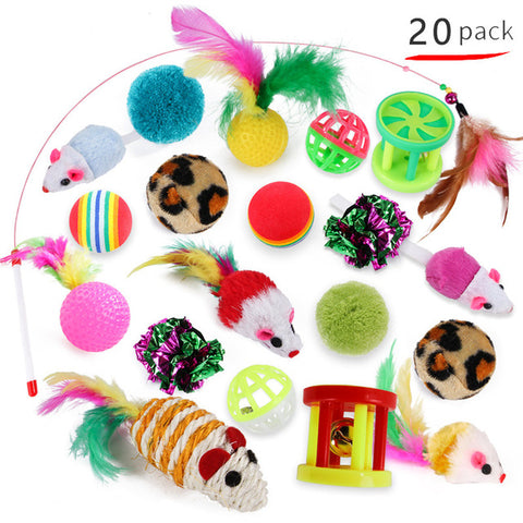 Cat Toys Set Funny Cat Stick Bell Ball Feather Toy Creative Assorted Cat Interactive Cat Play Toy for Kittens