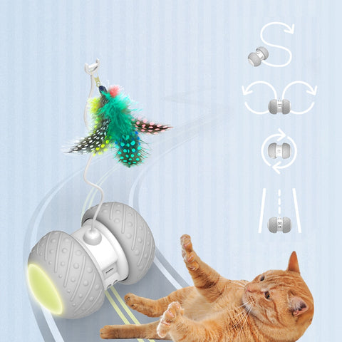 Smart Interactive Cat Toy Lrregular Rotating Mode Toy Cats Funny Pet Game Electronic Cat Toy LED Light Feather Toys Kitty Balls