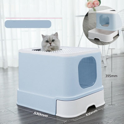 Cat Litter Box Top Entry Cat Sandbox Large Capacity Toilet Tray Closed Splash Drawer Style Tray Toilet Bedding Training