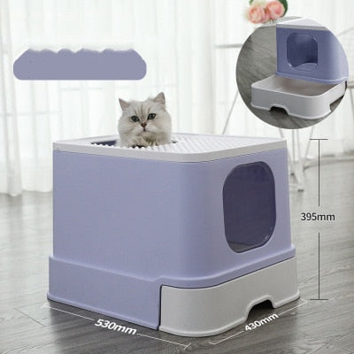 Cat Litter Box Top Entry Cat Sandbox Large Capacity Toilet Tray Closed Splash Drawer Style Tray Toilet Bedding Training