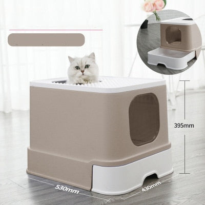 Cat Litter Box Top Entry Cat Sandbox Large Capacity Toilet Tray Closed Splash Drawer Style Tray Toilet Bedding Training