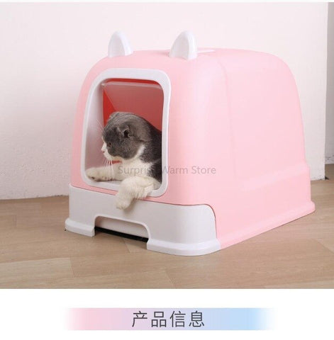 Fully enclosed litter box deodorant anti-splash large cat toilet with drawer cat ear style cat supplies