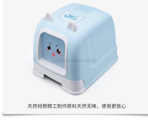 Fully enclosed litter box deodorant anti-splash large cat toilet with drawer cat ear style cat supplies