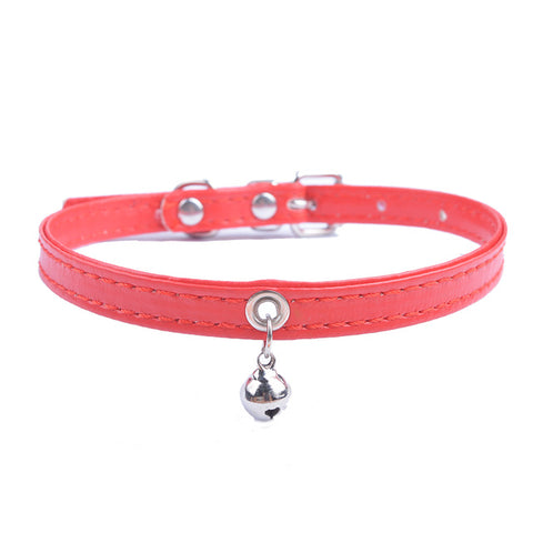 Cute Cat Collar Solid Faux Leather Adjustable Pet Collars With Bell Cats Products For Pets Red Blue Brown Pink Size XS S M