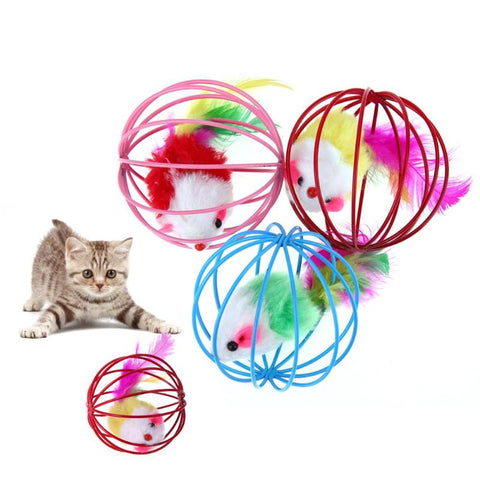 6.5cm Funny Pet Kitten Cat Toys Playing Artificial Feather Mouse Rat Mice Ball Cage Pet Toys Accessories Pet Animals Products